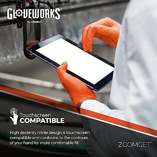 image for GLOVEWORKS HD Orange Nitrile Industrial Disposable Gloves, 8 Mil, Late