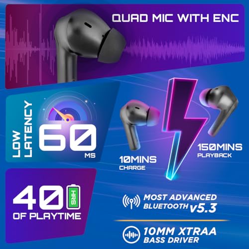 Image of Fastrack Fpods(New Launch) FS100 Bluetooth TWS in-Ear Earbuds with 40 Hrs Playtime |BT V5.3|10mm Extra Deep Bass Drivers|Quad Mic ENC for Clear Calls|Low 60ms Latency Gaming Mode|NitroFast Charge