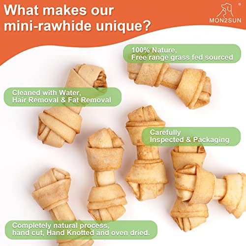 Mon2Sun Dog Rawhide Knot Bones Small Rawhide Bones Mini Dog Chews Chicken Flavour 2.5 Inch 60 Count For Puppy And Small Dogs #TOP1