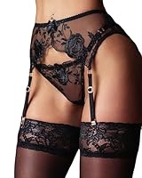 Strumpfhalter Frauen Strapsgürtel Hüfthalter Strapsen Dessous Sets Breit Unterwäsche Strapsstrümpfe Sexy Spitze mit 4 Halter Verstellba Strumpfbänder Strumpfgürtel für Damen + G-string (Schwarz)