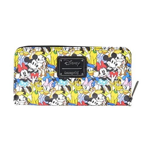 Loungefly Disney Mickey Mouse and Friends - Cartera con cremallera y estampado, Blanco, M, Cartera con cremallera
