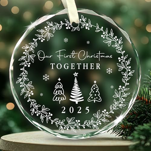 Our First Christmas Together 2025 Glass Ornament – Couples Xmas