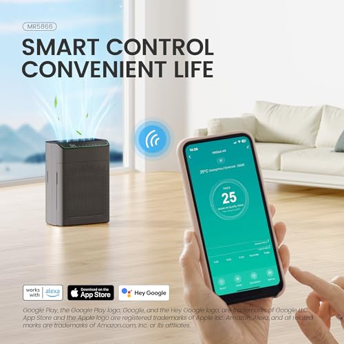 Image of MERONTE Air Purifiers for Smoke Large Room, Cover Up to 1690 Sq Ft,Charcoal | HEPA Filter with PM 2.5 Monitor, WiFi and Alexa Compatible, Dual Air Intake for Smoke, Odor