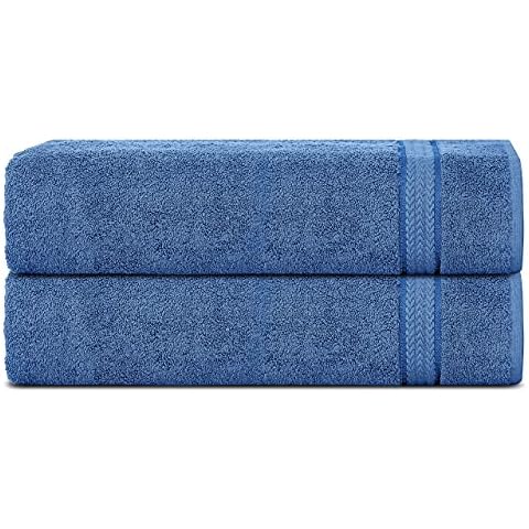 Sweet Needle Super Soft 600 GSM 2 Piece Bath Towel Set Electric Blue, 100% Cotton Machine Wash, Double Stitched, Strong Hem & Double Terry Pile, Highly Absorbent for Bathroom Daily Use (Pack of 2) Cover