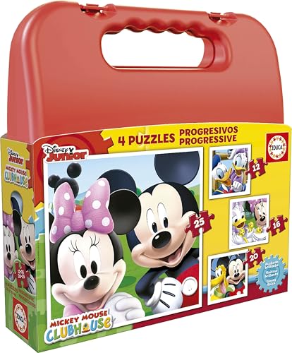 Educa - Puzzle Mickey Mouse | Maleta con 4 Puzzles progresivos | Puzzle Recomendado a Partir de 3 4...