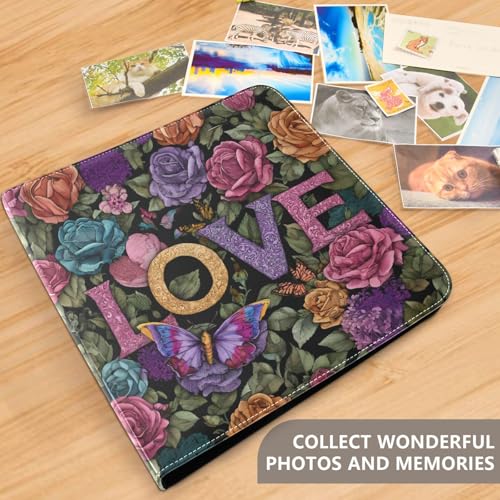 Álbum de fotos ALAZA con cubierta de cuero PU, diseño floral con rosas románticas y mariposas, álbum autoadhesivo para scrapbook con anillas de 3 anillos, ideal para bodas, viajes y recuerdos familiares miniatura 4