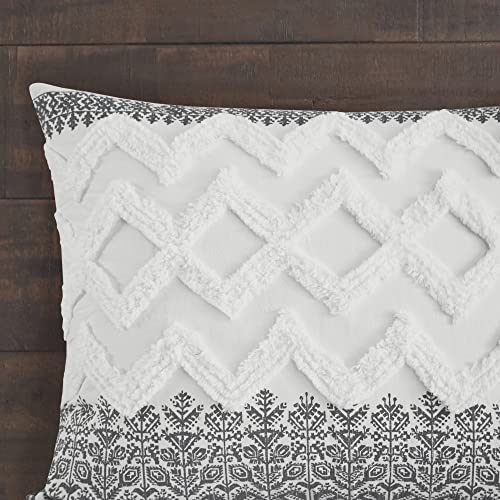 Image of Ink+Ivy Queen Comforter Set, Chic Chevron Chenille Tufting, Boho Comforters, All Season, Lightweight Cotton Comforter Bedding, 2 Shams, Mila, Full Grey 3 Piece