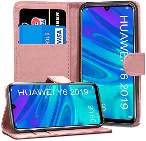 KP TECHNOLOGY Huawei Y6 2019 Case - Leather Book Flip Wallet Cover with Card Slots (Rose Gold)