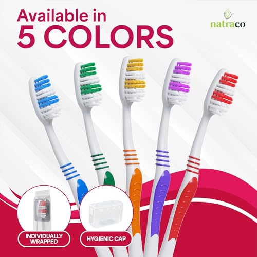 natraco Zahnbürsten-Set mit Abdeckungen, Premium-Qualität, einzeln verpackt, bunte Zahnbürsten, mittelweiche Borsten für Reisen, Spenden, Hotels (25) – Bild 4