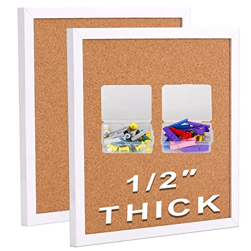 Wayhoul Cork Bulletin Board For Walls, 1/2" Thick Square Pin Board For Walls With Frame 12"X12", White Small Corkboard With 10 Push Pins And 10 Wood Clips, Tack Board For Home Office And School 2Pack. #TOP30