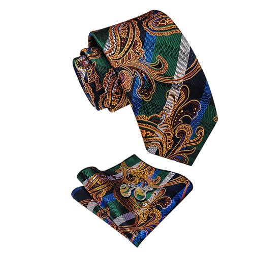 Image of YourTies Silk Paisley Floral Tie and Pocket Square Cufflinks with Lapel Pin Sets for Men 5PC Wedding Party