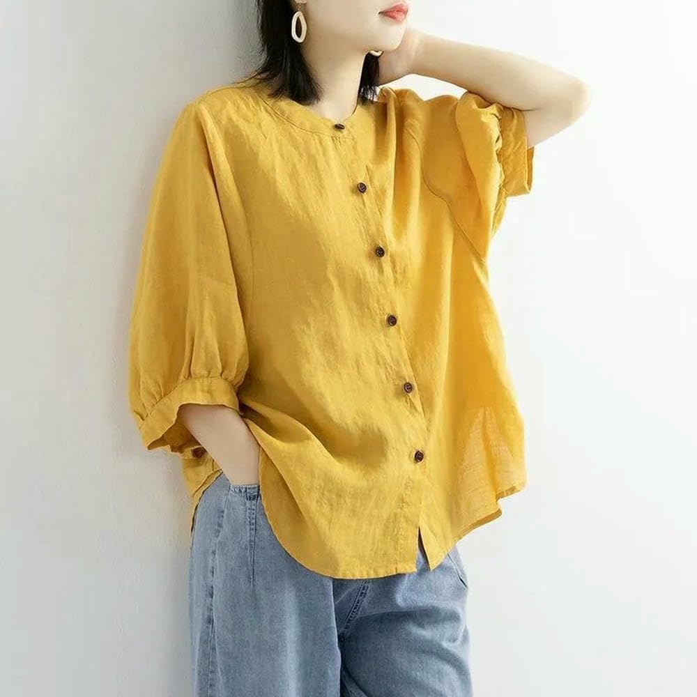 JCVBN Camicetta da donna in cotone e lino, maglietta estiva a mezza manica, casual, abbigliamento da donna