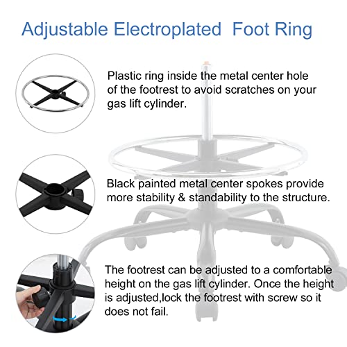 Mesh Ergonomic Drafting Chair,Tall Adjustable Office Chair,Standing Desk Chair,Counter Height Office Chairs,Drawing Chair With Adjustable Foot Ring And Pu Arms (Black) #TOP5