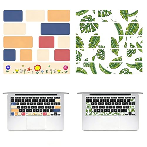 THXFUNAREA Lot de 2 Autocollants Clavier pour MacBook Air, Design Printanier Fleurs et Feuilles, Autocollants Lettres pour Clavier d‘Ordinateur Portable