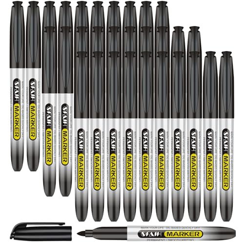 SFAIH Black Permanent Markers Bulk - 30 Pack, 1s Quick Dry, Non-Fading, Fine Point Permanent Pens for Plastic Glass Metal Wood Paper Stone, Office Classroom Kitchen, Doodling, Marking, Waterproof