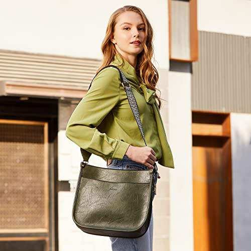 Image of HKCLUF Crossbody Bags for Women Trendy Vegan Leather Hobo Handbags With 2PCS Adjustable Guitar Strap Shoulder Bucket Bags