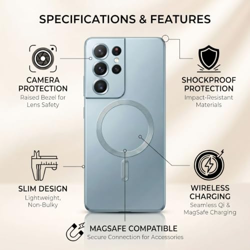 Image of amazon basics Premium Mag-Safe Case for Samsung Galaxy S21 Ultra | Shockproof & Anti-Scratch Cover | Soft Silicone with Wireless Charging | Camera Lens Guard - Blue