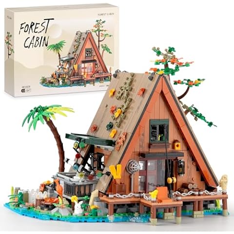 Vziimo A-Frame Cabin Building Set, Forest Lakeside Cabin House Mini Building Block Set, Collectible Display Model Kit for Adults and Teen, Gift for Nature and Architecture Lovers (1486 Pcs) Cover