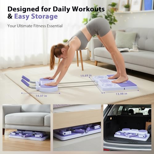 Delousiber Pilates Board - 6-in-1 Multifunctional Home Reformer Machine, Foldable Ab Roller Board with Silent Wheels, Thick Elbow Pads, Resistance Rope & Timer for Core Strength, Full-Body Workout - Image 2