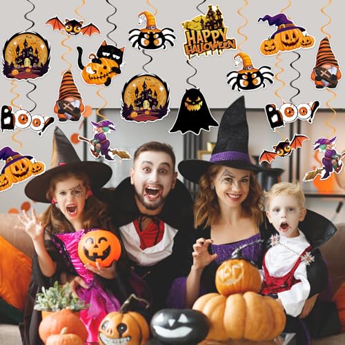 Image of 40Pcs Halloween Hanging Swirl Decorations, Scary Ghost Pumpkin Witches Ceiling Hanging Swirls Streamers Boo Hanging Decorations for Halloween Party Decorations Supplies