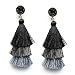 Black Grey Tiered Statement Tassel Druzy Studs Earrings Layered Elegant Earrings Jewelry for Women