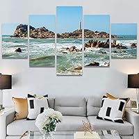 SIGNWIN 5 Panel Canvas Wall Art Modern Art Beach Coastal Multicolor Photography Relax/Calm Romantics for Home Decorations Ready to Hang - 60