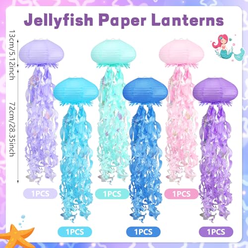 Image of Jellyfish Paper Lanterns Under The Sea Party Decorations for Mermaid Ocean Themed Birthday Party Decorations Baby Shower Classroom Decor 6pcs Blue Style Lantern