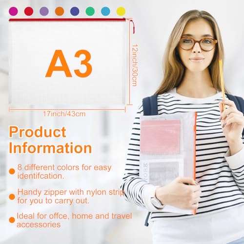 Image of YOPCDJ 20pcs Plastic Mesh Zipper Pouch Bags, A3 17x12 Inches Extra Large Mesh Bags, Reusable Zipper Pouches for Classroom Office Supplies Organizing, Puzzles & Games, Board Game Organization