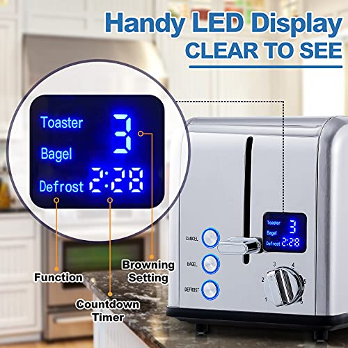 Image of CUSIMAX 2 Slice Stainless Steel Toaster with Digital LED Display, Silver