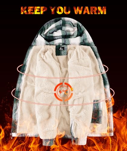 Image of Mens Plaid Hoodies Winter Zip Up Fleece Jacket Sherpa Fleece Lined Warm Flannel Jacket Coat