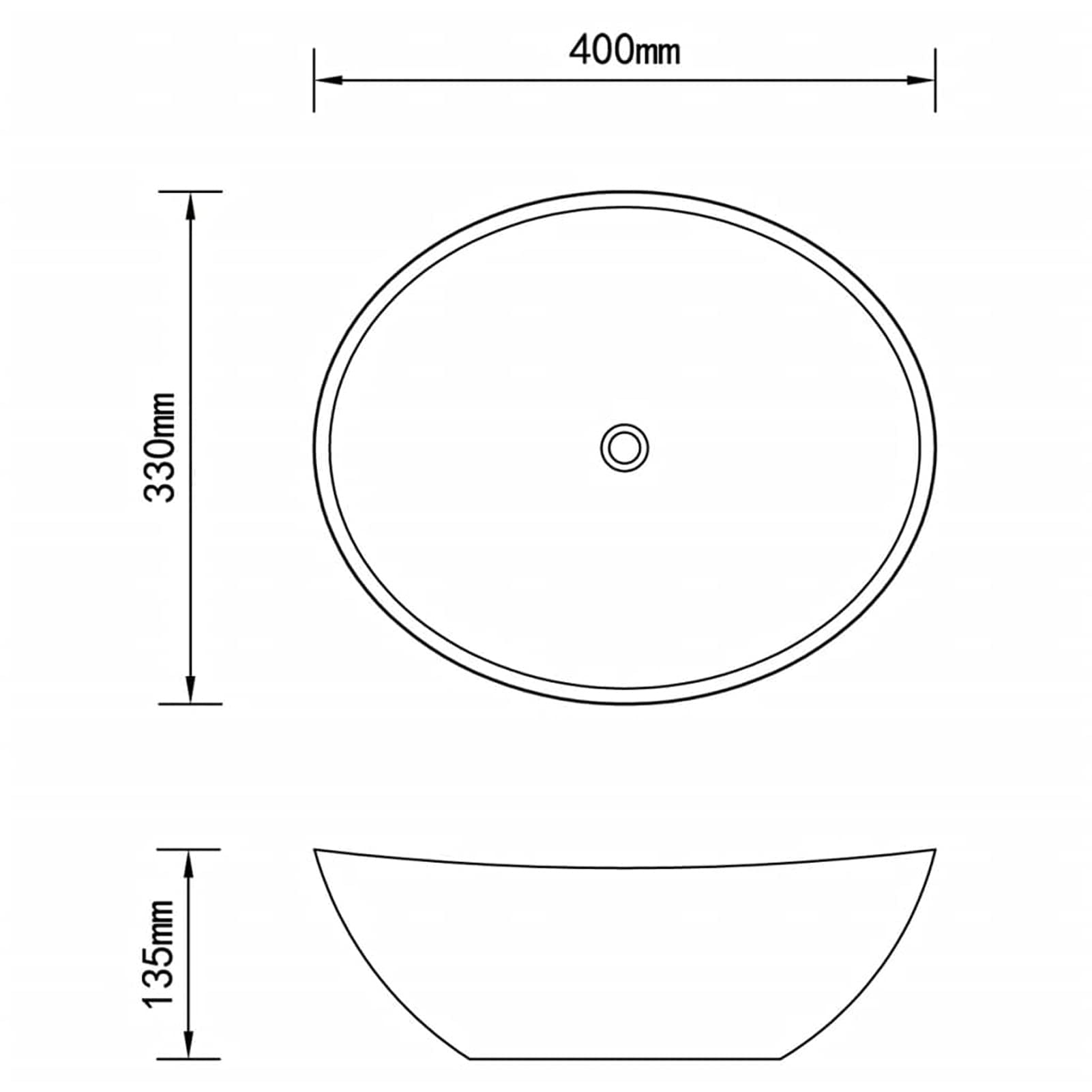 Tidyard Lavabo de Lujo Ovalado Lavabo sobre Encimera Lavabo de Baño Lavabo Ovalado Moderno para Encimera Cerámica Blanco Mate 40x33 cm