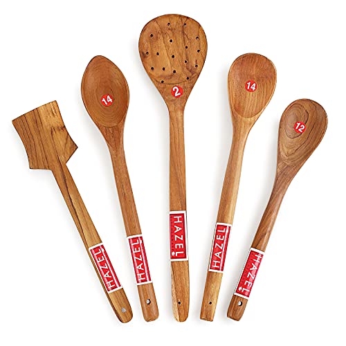 HAZEL Wooden Kitchen Tools Spoon Set of 5 (Pan Spatula Small, Oval Spatula Small, Serving Jhara, Taveta, Oval Spatula Large) (B09FGWC54S) Amazon Price History, Amazon Price Tracker