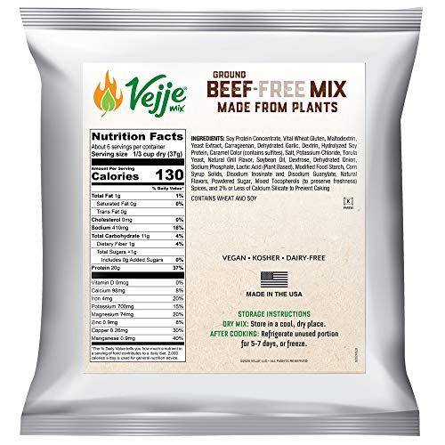 Vejje Meat-Free Mixes - GROUND BEEF-FREE MIX (2-Pack) (Two 8oz Bags, Each Bag Makes 1.5 lbs for 3 lbs Total) Meatless Vegan Substitute. Plant-Based Meat Alternative for Burgers, Tacos, Crumbles & More