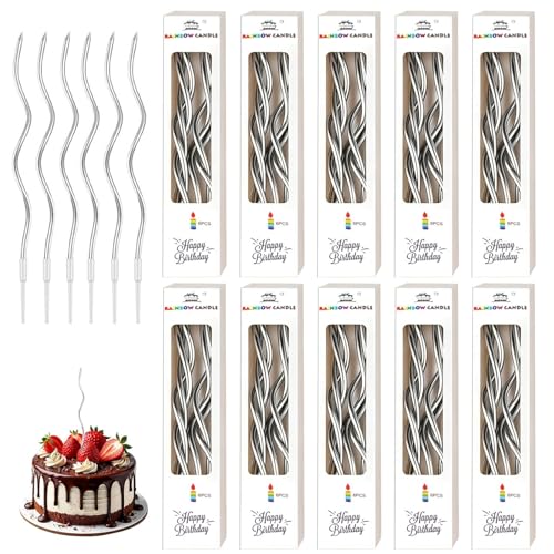 Lot de 60 bougies d'anniversaire en spirale pour anniversaire longue et fine avec surface métallique gâteau pour gâteaux long anniversaire mariages...