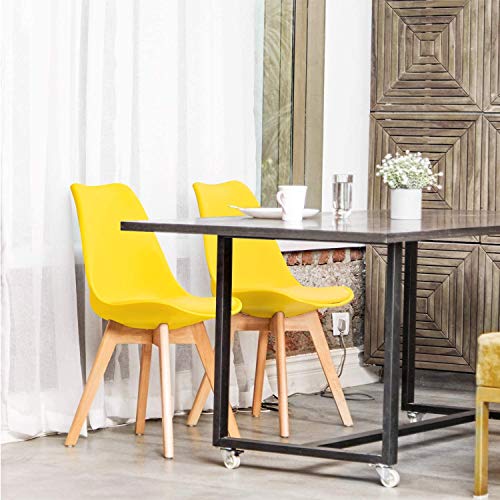 Furmax Mid Century Modern Dsw Dining Chair Upholstered Side Chair With Beech Wood Legs And Soft Padded Shell Tulip Chair For Dining Room Living Room Bedroom Kitchen Set Of 4 (Yellow) #TOP1