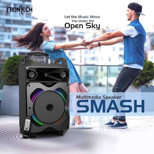 Image of FRONTECH Smash Multimedia Wireless Trolley Speaker 60W 5.0 Bluetooth Speaker with RGB Party Lights, Wireless Mic - 1 Year Warranty (SW-0175, Black)