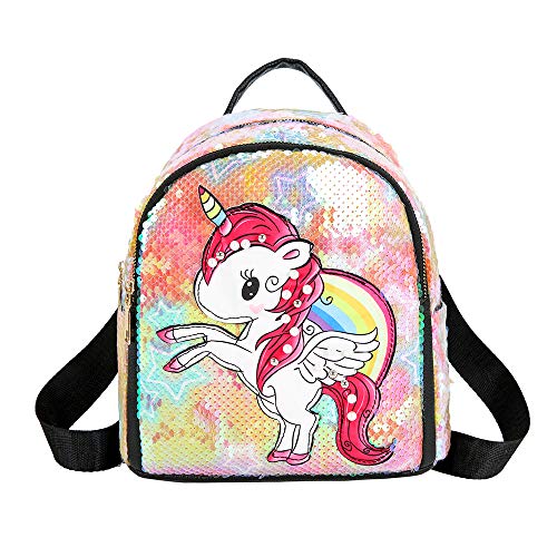 Sipobuy Brillant Mignon Belle Sequin Licorne Mini Sac À Dos Pour Filles Enfants, Fermeture À Glissière, Avant Et Poches Latérales Pour L'école Ou Voyage, Réglable Sangles Sac À Dos (Color)