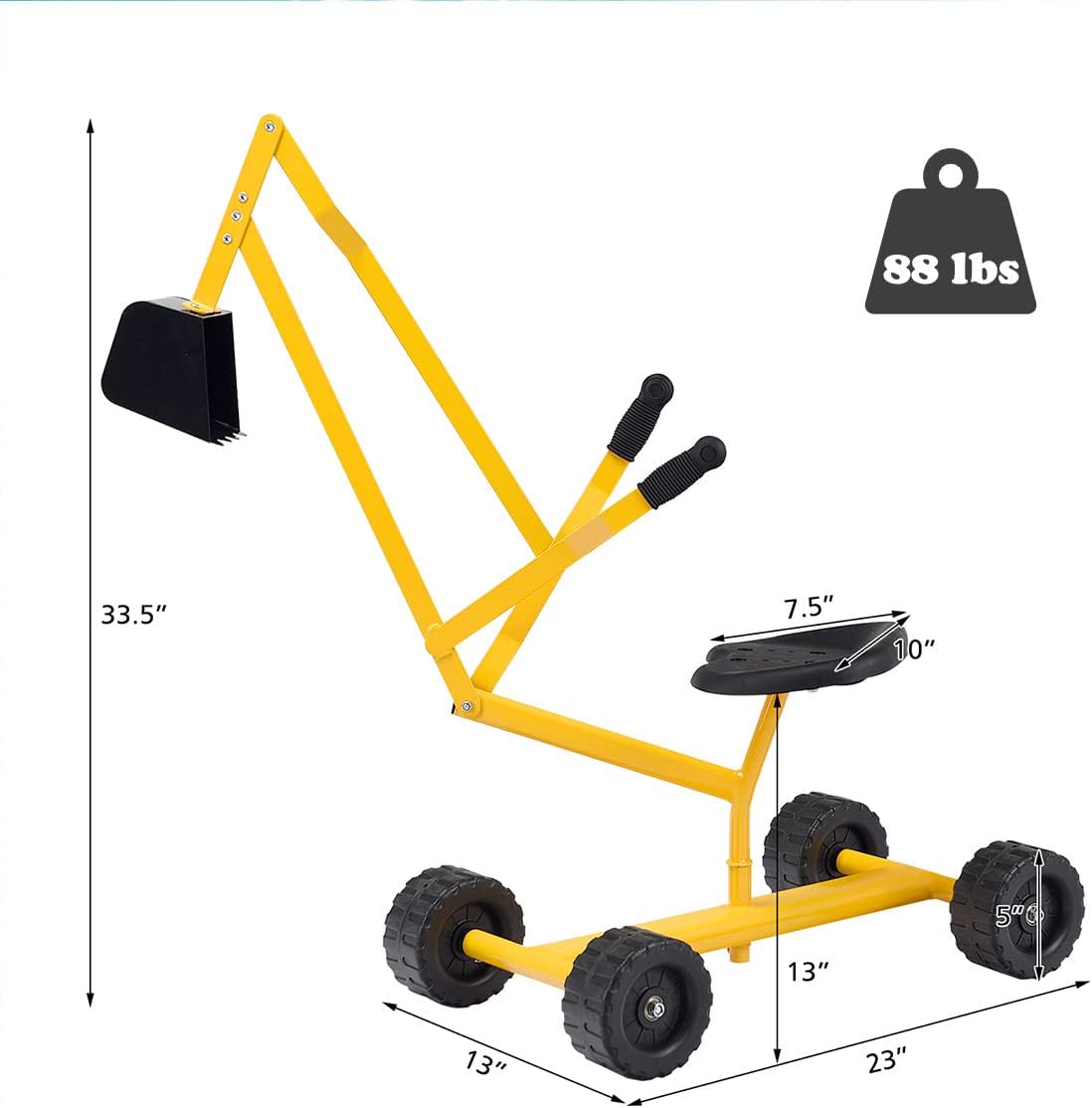 HONEY JOY Ride on Sand Digger, Metal Sit on Crane Sandbox Digger Toy with Seat & Handle, Toddlers Excavator Ride on Toy for Backyard, 4 Wheeler Kids Big Digger Backhoe for Boys Girls