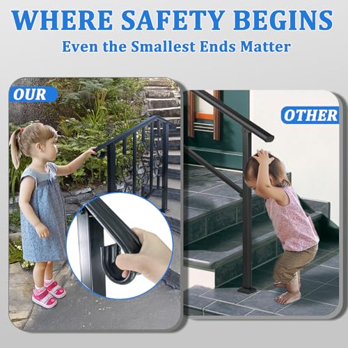 Hand Rails for Outdoor Steps, 3 Step Stair Handrail & Indoor Stair Railing Kit, Black Railings for Outdoor (2 Pack) by zenicham - Used condition - Image 8