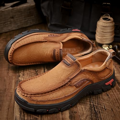 Men's Lightweight Wide Version Boat Shoes, Business and Office Casual Shoes, Comfortable Driving Casual Shoes Made of Cowhide, Black Penny Shoes, Outdoor Jogging Shoes3