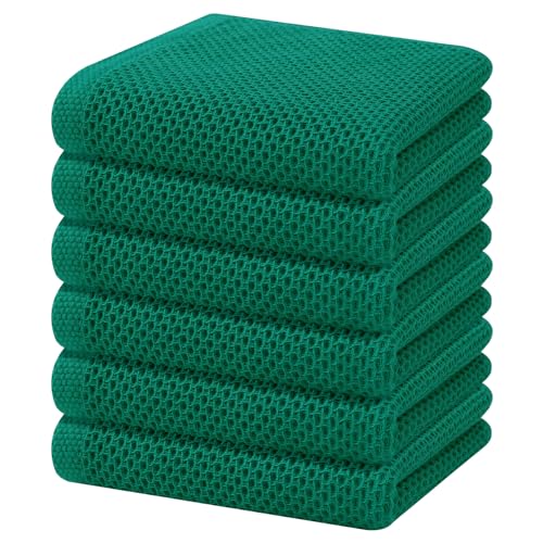 Image of Homaxy 100% Cotton Waffle Weave Kitchen Dish Towels, Ultra Soft Absorbent Quick Drying Cleaning Towel, 13 x 28 Inches, 6-Pack, Dark Green