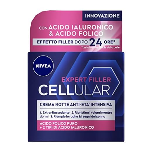 NIVEA CELLULAR EXPERT FILLER Crema Notte Anti-Età Intensiva SPF 15 50ml, Crema viso antirughe rassodante, Crema viso Acido Ialuronico e Acido Folico Puro, Crema viso notte anti-age