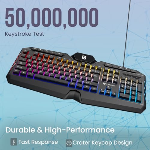Image of Portronics Ki-Pad 5 Wired Gaming Keyboard & Mouse Combo, 7-Button Mouse Control, 19 Anti-Ghosting, Multimedia Keys, Cool RGB Backlight, 1.5M Cable Length, Compatible with Desktop PCs, Laptops (Black)