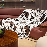 KIVEE Oversized Cow Print Blanket 90x90, Large Queen Size Bed Throw, Soft Flannel Fleece Blanket for All Seasons, Western Farmhouse Room Decor, Housewarming Gifts for Women, Brown Black & White