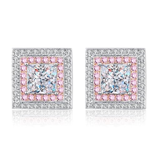 Moissanite boucles d'oreilles argent 925 plaqué platine coupe princesse