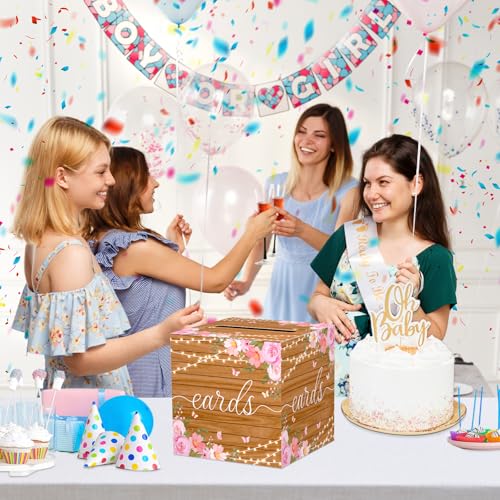 image for JCTHKUKU Rustic Floral Card Box for Party, 8.7