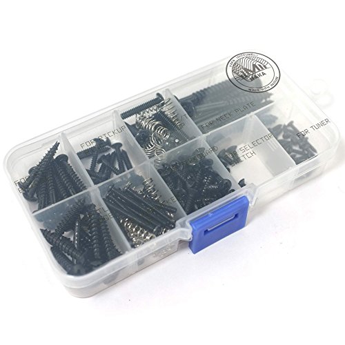 Maka Guitar Screw Kit Assortment Box Kit For Electric Guitar Bridge, Pickup, Pickguard, Tuner, Switch, Neck Plate, With Springs, 9 Types, Total 149 Screws, Black #TOP1