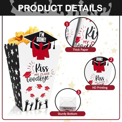 Image of 24Pcs Class of 2025 Graduation Party Popcorn Treat Boxes Candy Cookie Popcorn Container for 2025 Graduation Party Favors