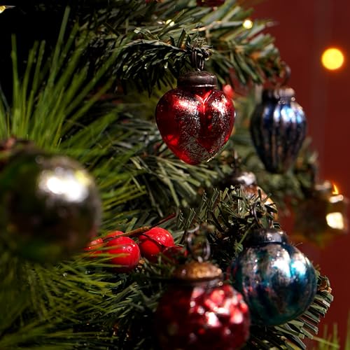 Image of Indianshelf 25 Piece Handcrafted Glass Vintage Ornaments with Gift Box- Vintage Christmas Tree Ornaments Set- Distress Mini Xmas Decor - Unique Retro Christmas Decorations Bulk, Reusable Holiday Decor