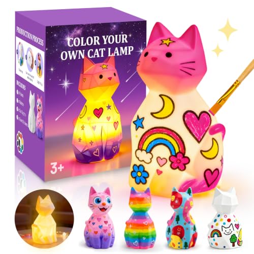 HAPMARS Paint Your Own Cat Lamp Kit, DIY Cat Crafts Night Light Kids 4+